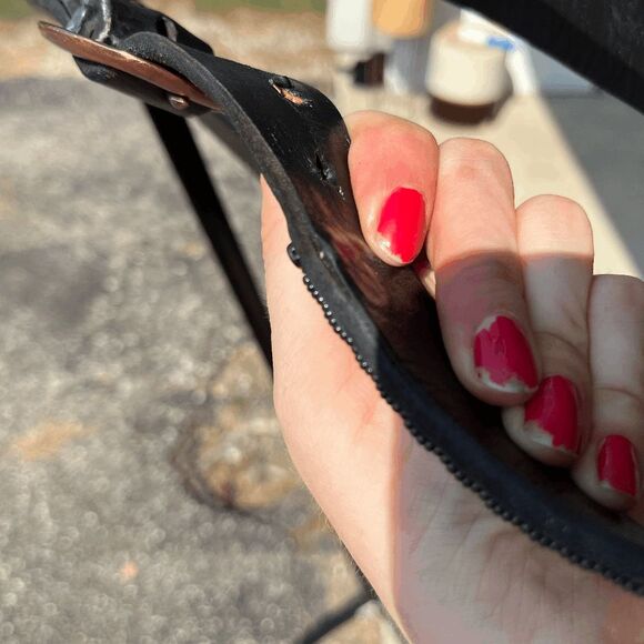 VTG 1970s Leather Bead Embellished Belt Unisex Solid Brass Buckle - Picture 8 of 10
